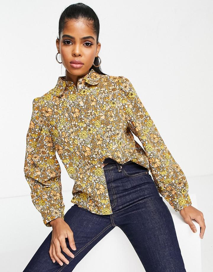 & Other Stories Organic Cotton Ruffle Detail Blouse In 70s Floral Print-multi