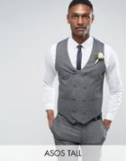 Asos Tall Wedding Skinny Suit Vest In Slate Gray Woven Texture - Gray