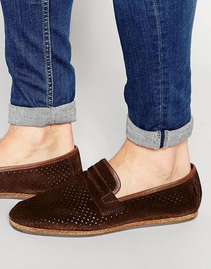 Hudson London Platt Suede Deconstructed Loafers - Brown