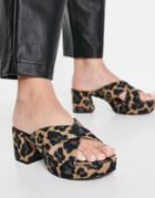 Asos Design Harrison Cross Strap Mid Heeled Sandals In Leopard-multi