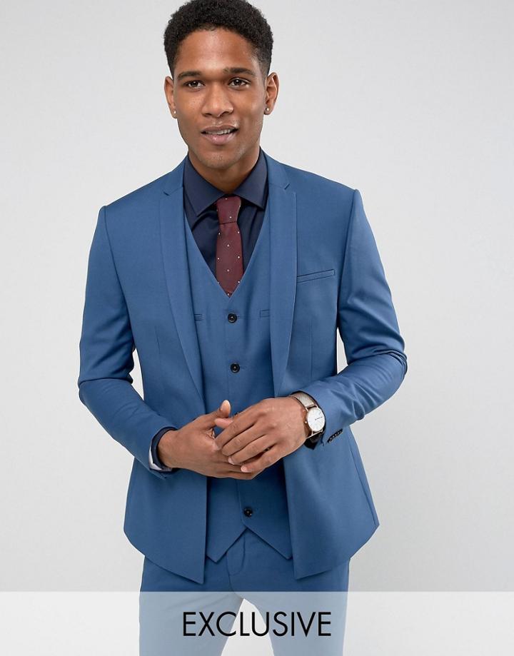 Noak Super Skinny Wedding Suit Jacket With Square Hem In Blue - Blue