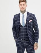 Asos Design Super Skinny Suit Jacket In Navy Grid Check - Navy