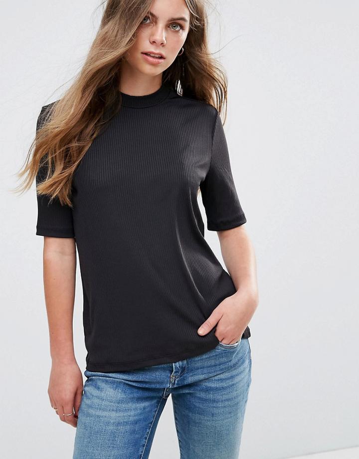Pieces Magna High Neck T-shirt - Black