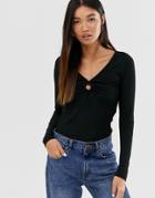 Only Rib Top With Hole Detail In Black