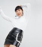 Monki Shearling Pocket Faux Leather Skirt-black