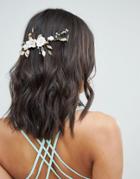 Asos Design Bridal Gold Leaf And Floral Vine Back Hair Crown - Gold
