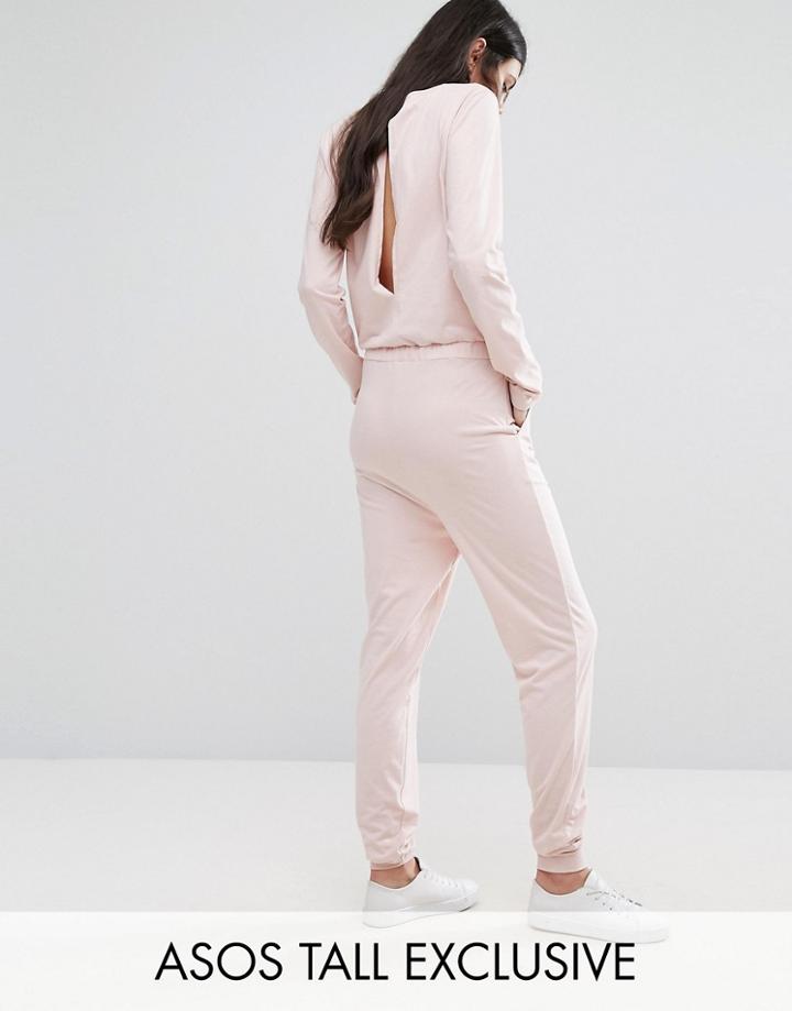 Asos Tall Lounge Jumpsuit With Long Sleeve And Tie Waist - Gray