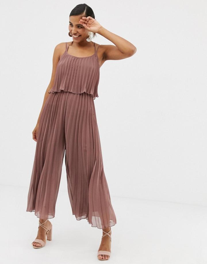 Asos Design Pleated Crop Top Jumpsuit-green