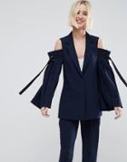 Asos Tailored Cold Shoulder Blazer With Sleeve Drama - Navy