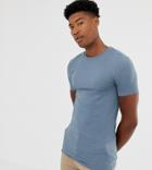 Asos Design Tall Organic Muscle Fit T-shirt With Crew Neck In Blue - Blue