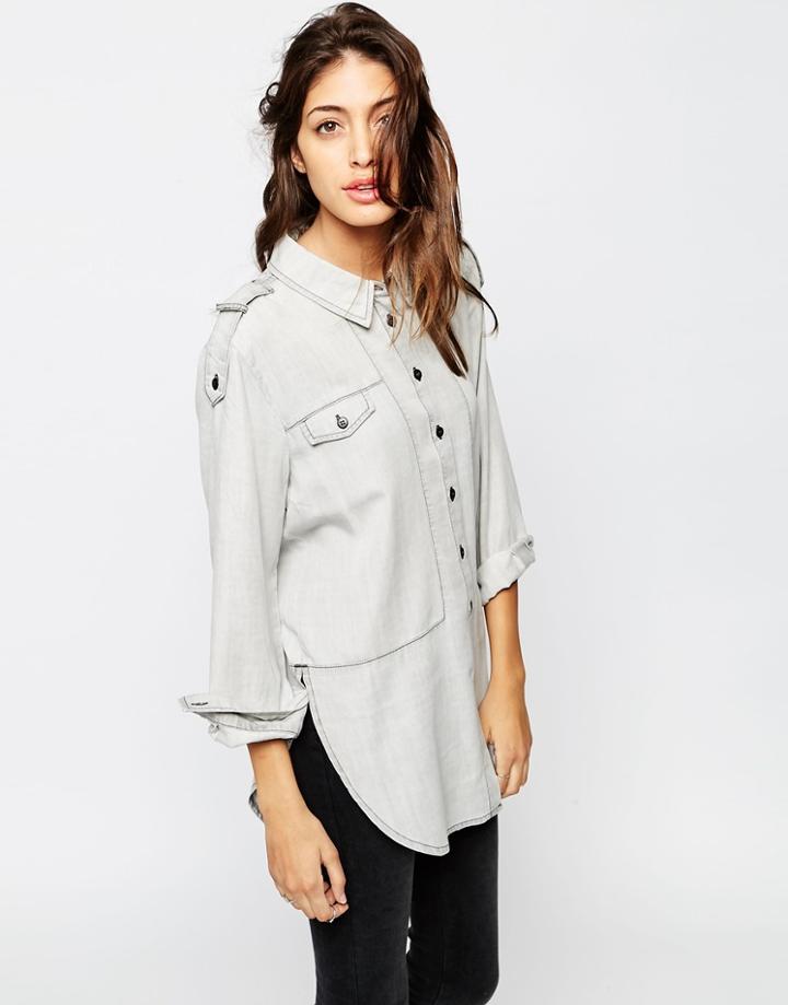Asos Denim Premium Utility Shirt In Washed Gray - Washed Black