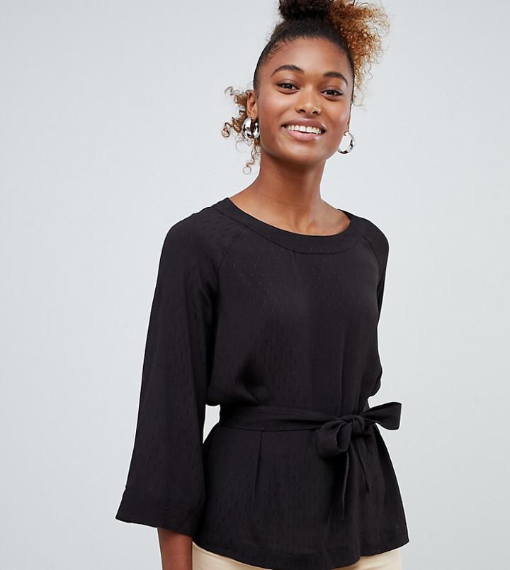 Monki Tie Waist Blouse In Black