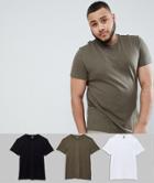 Asos Design Plus T-shirt With Crew Neck 3 Pack Save - Multi