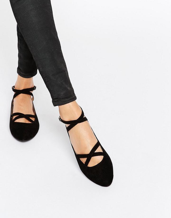 Head Over Heels By Dune Helenna Black Double Strap Flat Shoes - Black