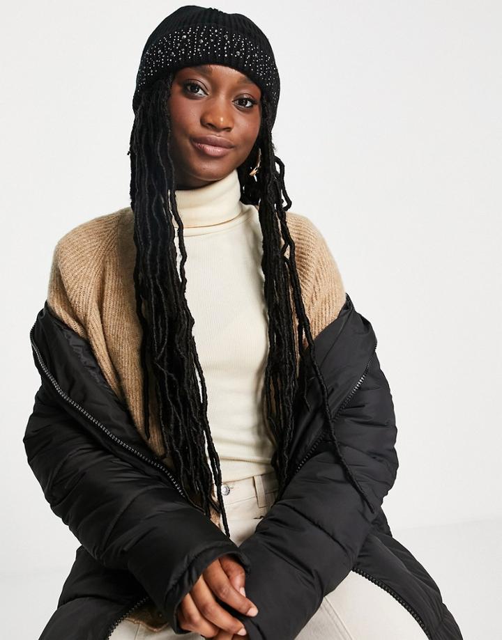 Miss Selfridge Black Gem Beanie