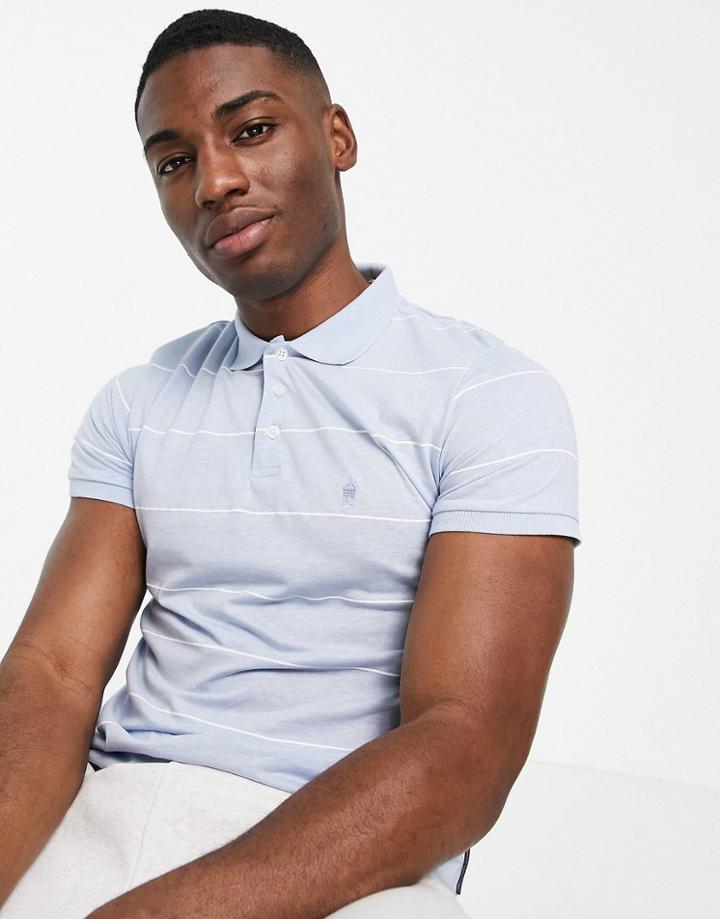 French Connection Thin Stripe Polo In Sky Blue-multi