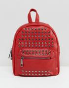 Yoki Backpack In Red With All Over Studding - Red