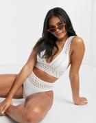 River Island High Apex Bikini Top In White