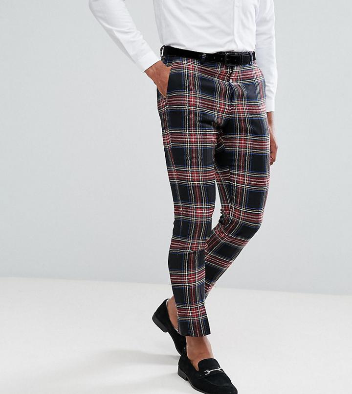 Noose & Monkey Tall Tapered Cropped Check Pants - Black