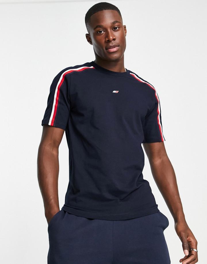 Tommy Hilfiger Performance Cotton Global Stripe T-shirt In Navy - Navy