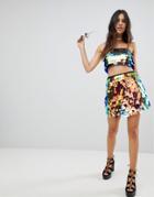Motel High Waist Mini Skirt In Large Sequin Co-ord - Pink