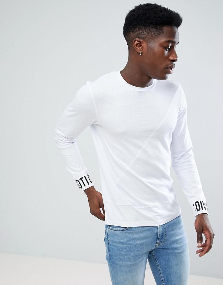 Jack & Jones Core Longline Long Sleeve T-shirt Cuff Graphic - White