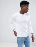 Jack & Jones Core Longline Long Sleeve T-shirt Cuff Graphic - White