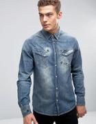 Wrangler Distressed Denim Shirt - Navy