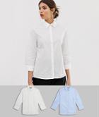 Asos Design 3/4 Sleeve Shirt In Stretch Cotton 2 Pack - White