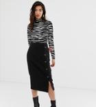 Warehouse Midi Skirt With Button Detail In Black - Black