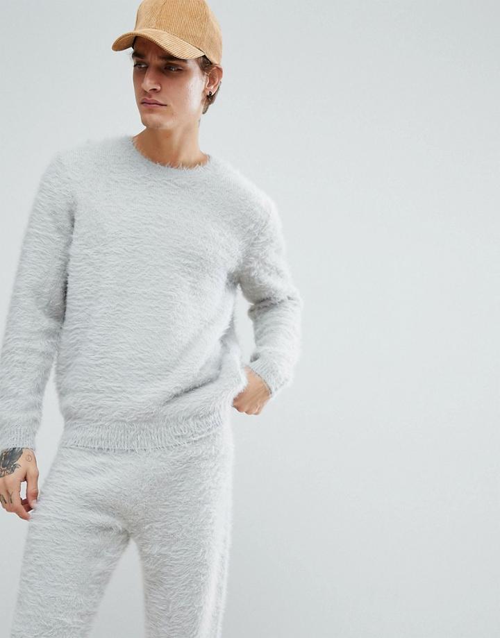 Asos Knitted Sweater In Fluffy Yarn - Gray