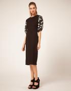 Asos Midi Dress With Embellished Sleeves - Black