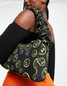 Asos Design Shoulder Bag With Ruched Strap In Happy Face Print-multi