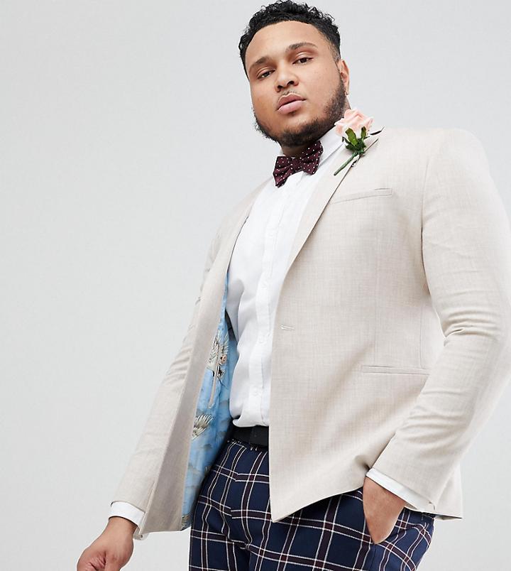Asos Design Plus Wedding Super Skinny Blazer In Putty Cross Hatch Nepp - Stone