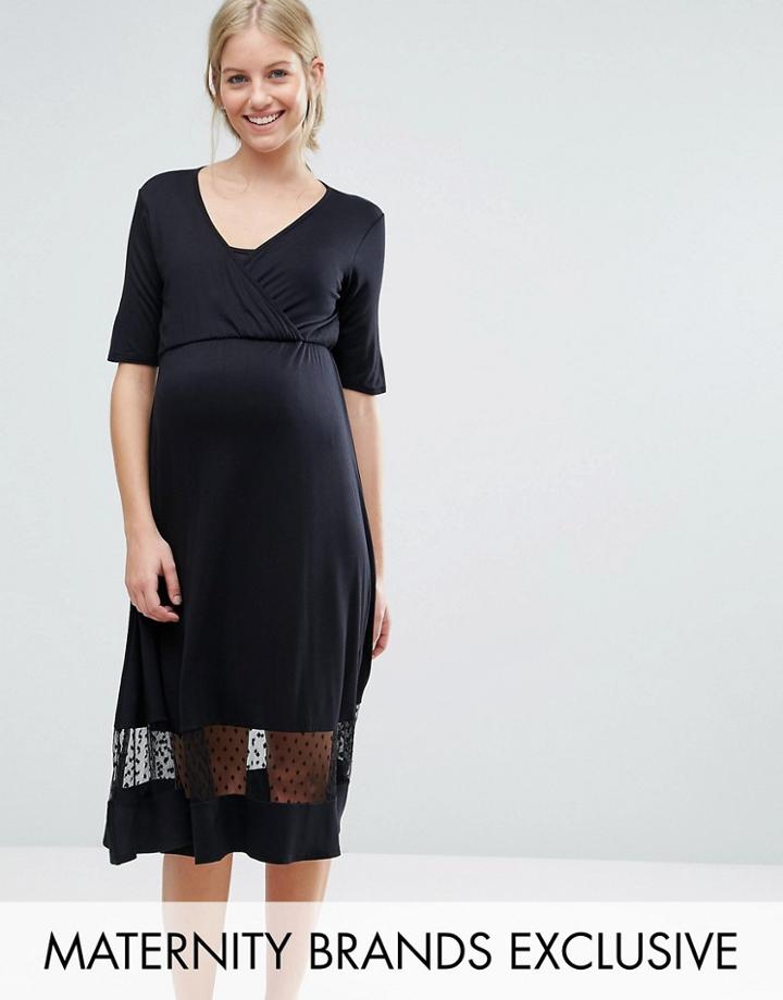 Bluebelle Maternity Tea Dress With Mesh Insert - Black