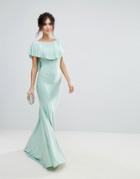City Goddess Fishtail Maxi Dress With Cape Overlay - Green