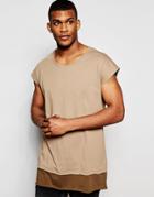 Asos Oversized Sleeveless T-shirt With Scoop Neck And Contrast Hem In Brown - Sand Dune