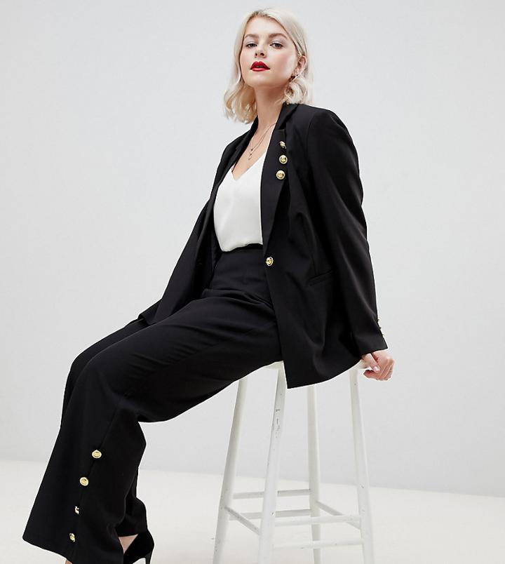 Unique21 Hero Wide Leg Pants With Button Detail - Black