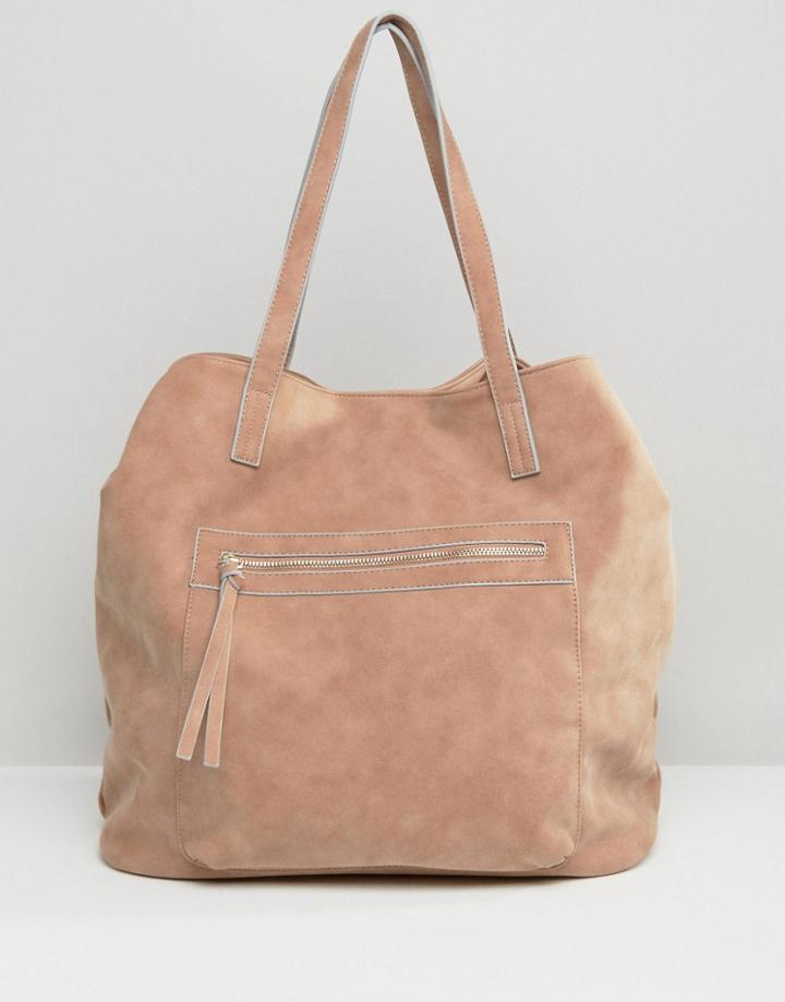 Pull & Bear Suedette Shopper In Dusky Pink - Pink