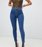 Asos Design Ridley High Waisted Skinny Jeans In Flat Blue Wash - Blue