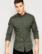 Asos Military Shirt In Skinny Fit Khaki With Long Sleeves - Khaki