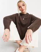 Pull & Bear Knitted Crew Neck Sweater In Brown