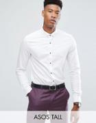 Asos Tall Slim Sateen Shirt With Wing Collar And Contrast Buttons - White