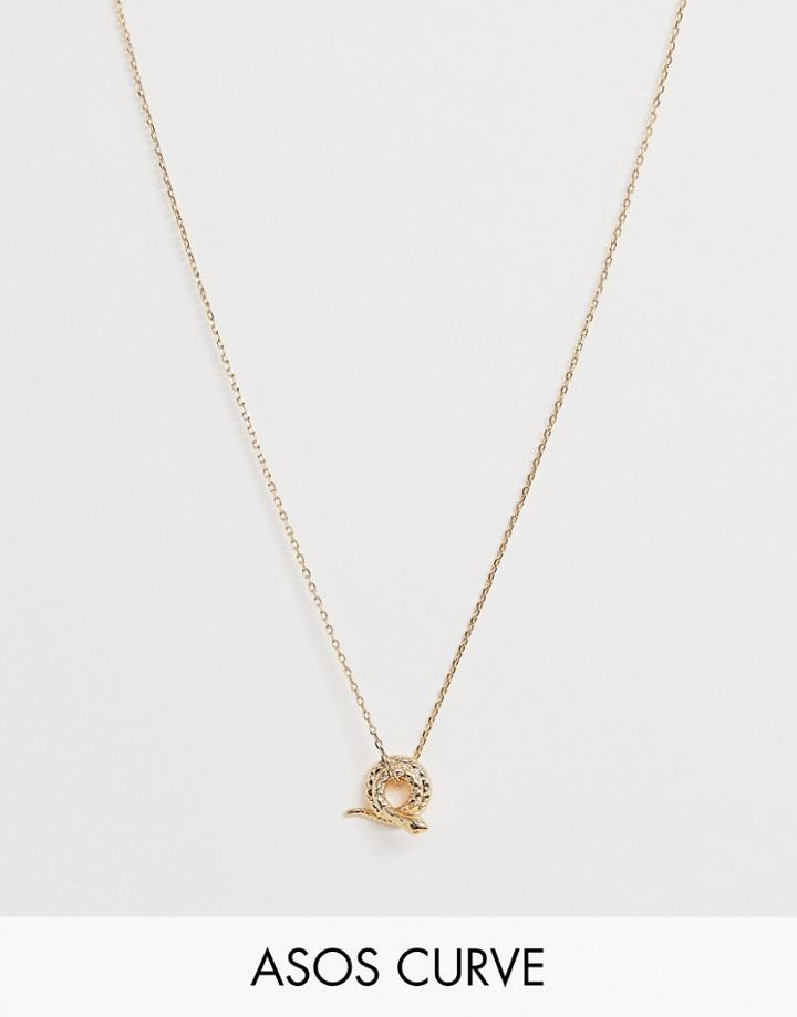 Asos Design Curve Necklace With Vintage Style Snake Pendant On Thread Through Chain In Gold - Gold