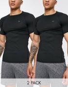 Threadbare Active 2 Pack Muscle Fit Training T-shirts In Black
