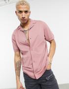 Asos Design Relaxed Camp Collar Button Up Polo In Pink