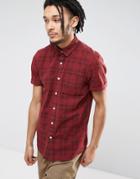 Asos Regular Fit Printed Check Shirt In Burgundy - Red