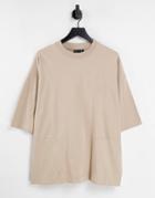 Asos Design Oversized Half Sleeve T-shirt With Pockets In Beige-neutral
