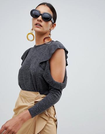 Angel Eye Ruffle Sleeve Sweater - Gray