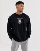 Asos Design Oversized Long Sleeve T-shirt With Chest Flag Print-black